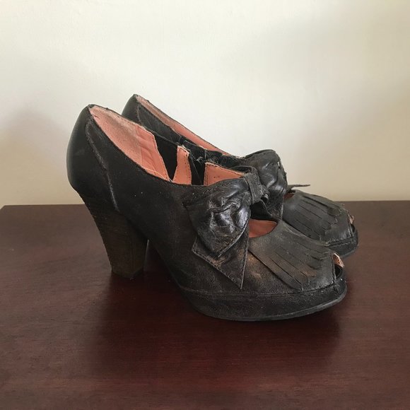 Anthropologie | Miss Albright Black Peep Toe Shoes - Picture 2 of 9